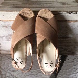Isaac Mizrahi Tan Brown Suede Maddie Slingback Wedge Sandal 6.5 W